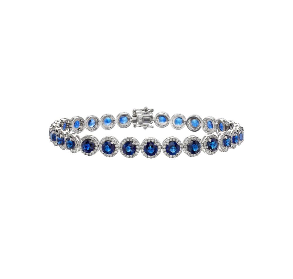 Blue Saphire & Diamond Bracelet 
(Cubic Zirconia & Fine Silver Plated)